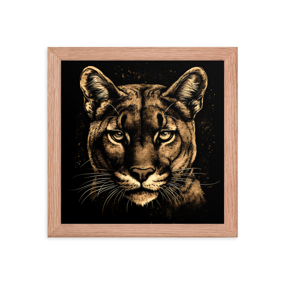 Animal Soul Stare: The Mesmerizing Mountain Lion Framed Poster