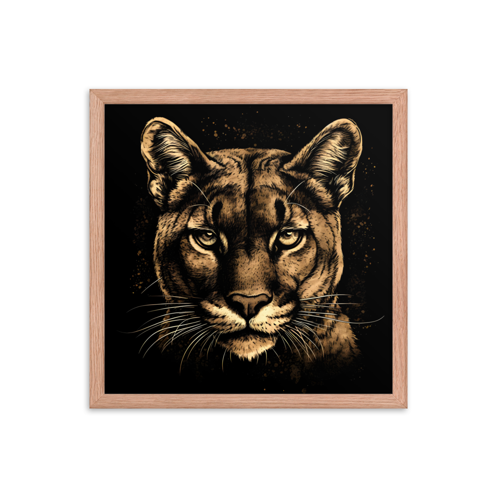 Animal Soul Stare: The Mesmerizing Mountain Lion Framed Poster